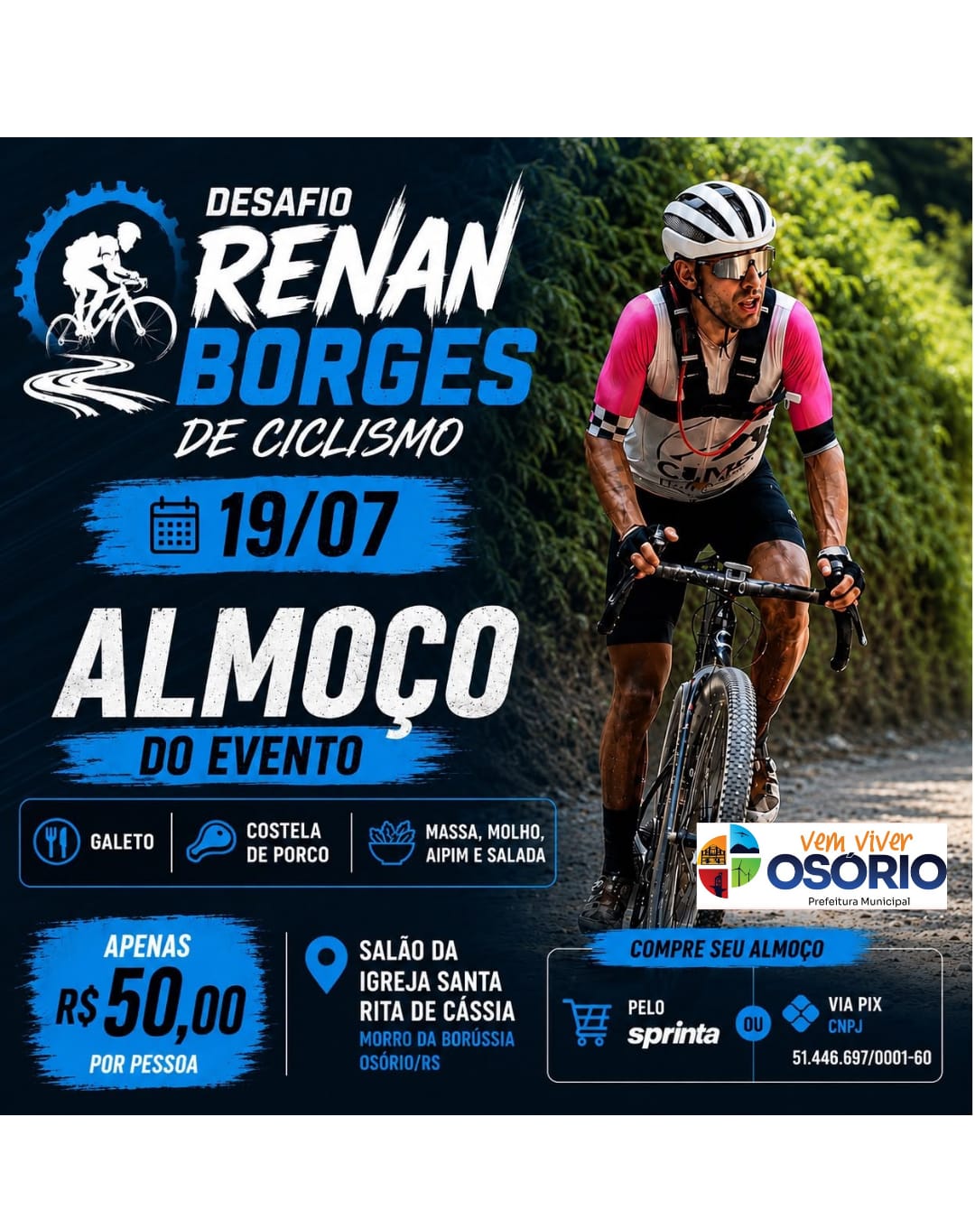 DESAFIO RENAN BORGES DE CICLISMO SERÁ REALIZADO NESTE DOMINGO EM OSÓRIO