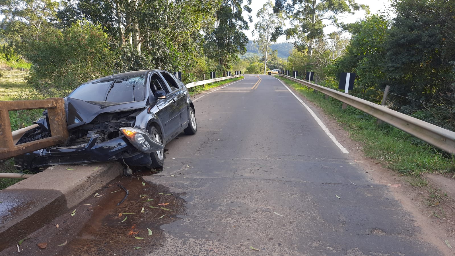 Motorista abandona veículo após saída de pista e colisão em Três Cachoeiras