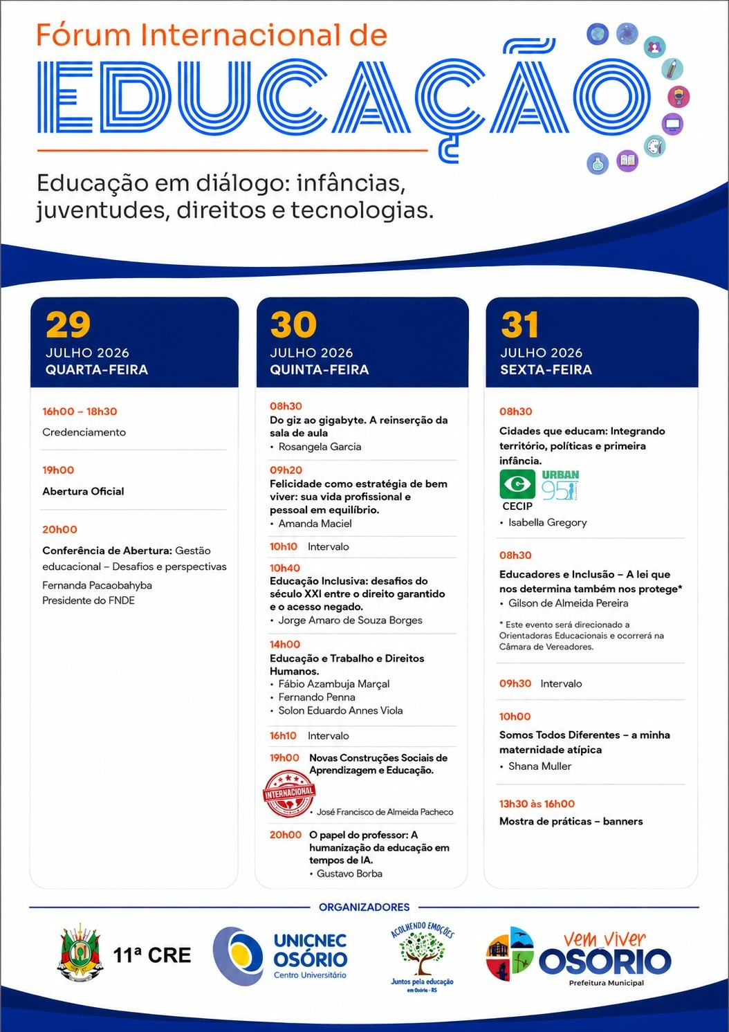 22º Fórum Internacional de Educação inicia nesta quarta-feira em Osório