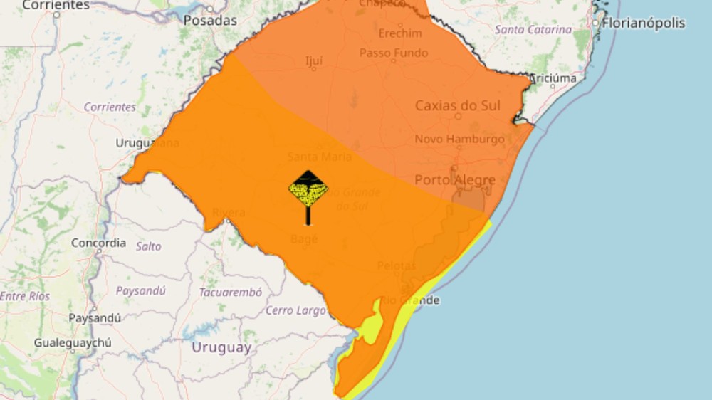 Inmet alerta para temporais no Rio Grande do Sul com risco de granizo, ventos intensos e chuva volumosa