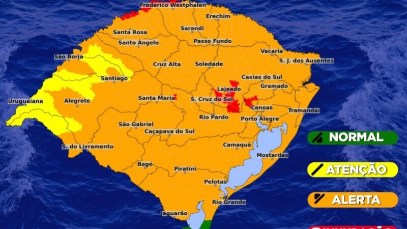 Defesa Civil alerta para tempestades severas, risco de tornado e acumulados acima de 250 mm no RS