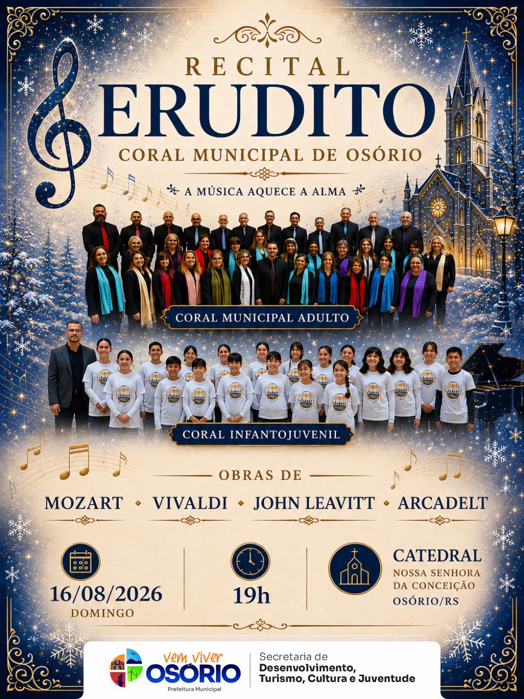 RECITAL ERUDITO REUNIRÁ OS CORAIS MUNICIPAIS DE OSÓRIO NA CATEDRAL