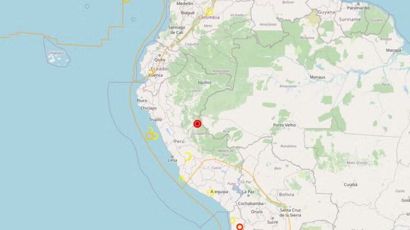 Terremoto de magnitude 5,6 é registrado próximo à fronteira entre Peru e Brasil