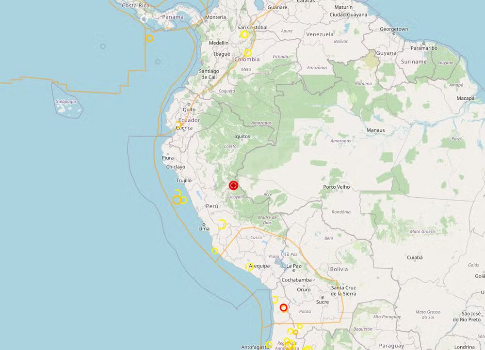Terremoto de magnitude 5,6 é registrado próximo à fronteira entre Peru e Brasil