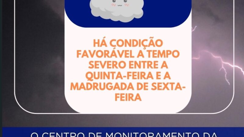 Previsão do tempo indica potencial para tempestades severas entre a quinta (6) e a madrugada de sexta (7)