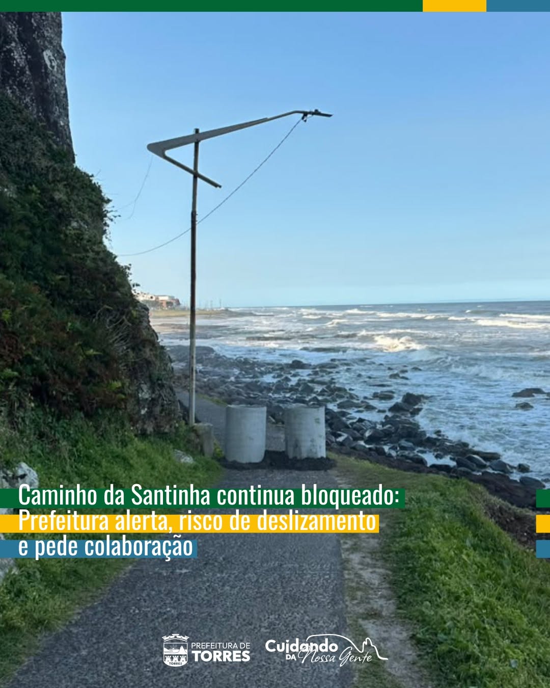Caminho da Santinha segue interditado por risco de queda de pedras em Torres