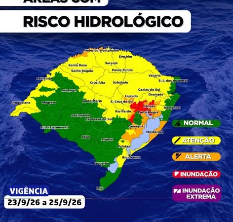 Defesa Civil alerta para risco de inundações após elevação dos rios no RS
