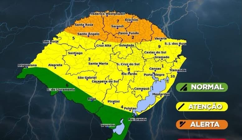Defesa Civil alerta para temporais, granizo e ventos acima de 90 km/h no RS