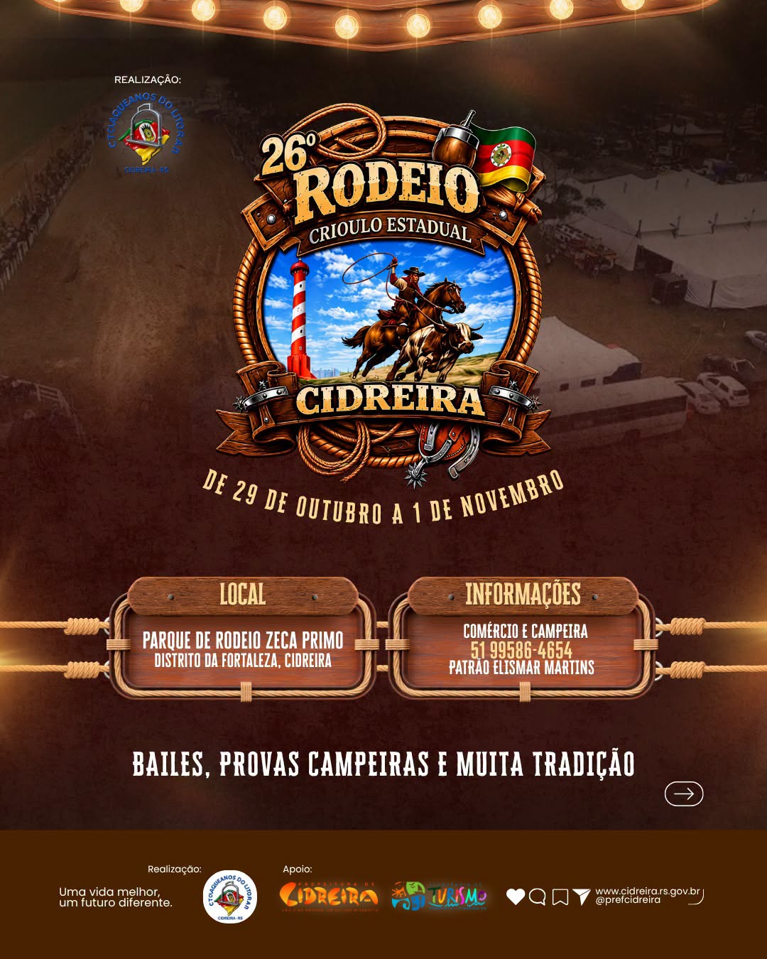 Cidreira recebe 26º Rodeio Crioulo Estadual de 29 de outubro a 1º de novembro
