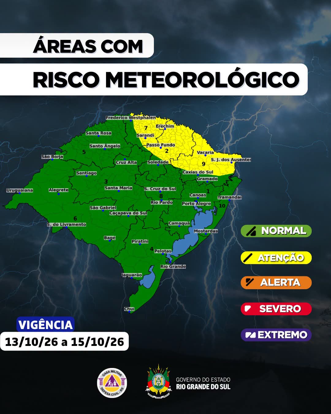 Defesa Civil alerta para risco de alagamentos no Litoral Norte após chuvas previstas para quinta-feira